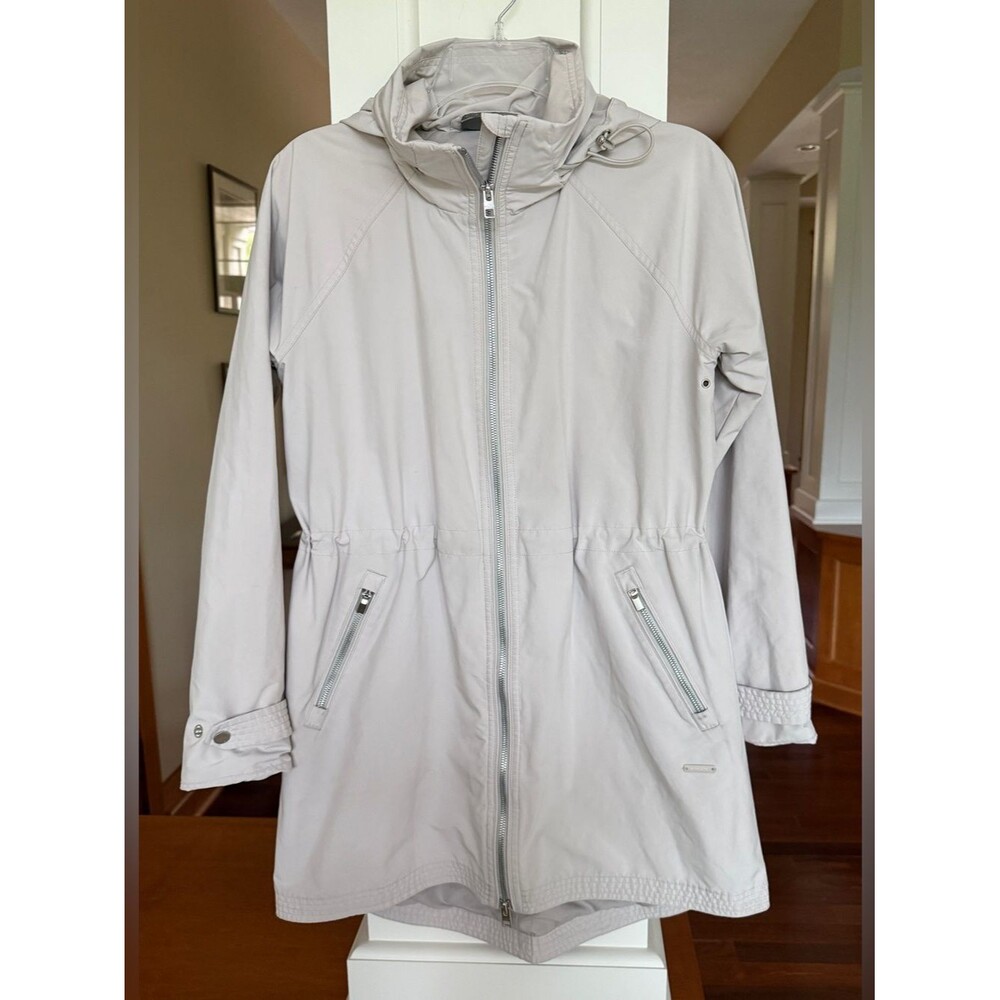Athleta XS Cloudburst Hooded Water Repellent Lined Dual Zip Jacket Rain Coat